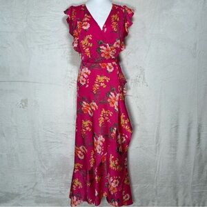 Ava & Aiden Flowy Fucia Wrap Dress V Neck Maxi Ruffle Party Cruise Wedding Small